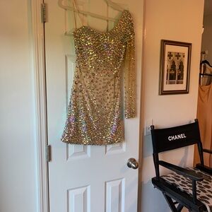 Angela & Alison one shoulder mini dress with rhinestones Size 4.